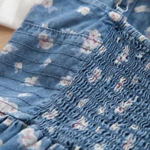 Retro Floral Denim Skirt With Shoulder-straps..