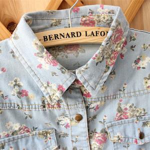 Vintage Floral Loose Denim Long Sleeve Shirt