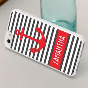 Iphone 5s Case, Thin Stripes And Anchor Printed..