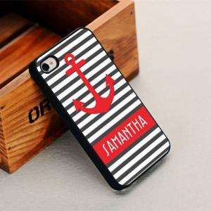 Iphone 5s Case, Thin Stripes And Anchor Printed..