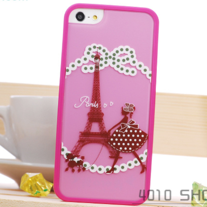 Iphone 5 Case, Paris Girl And Poddle Dog Plastic 3 Pieces Slide Case For Iphone
